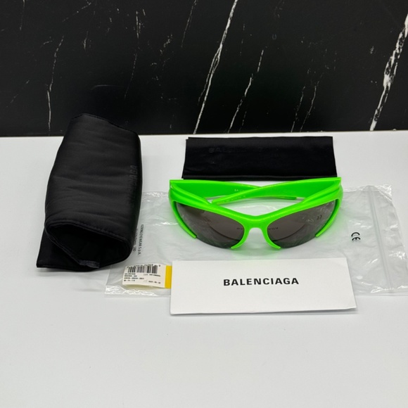 NEW BB0253S 005 BALENCIAGA GREEN GREY OVAL UNISEX BALENCIAGA SUNGLASSES - Picture 10 of 10